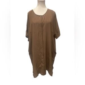 Inclan 100% Silk  Brown Oversized Botton Down Tunic Top Size XS US